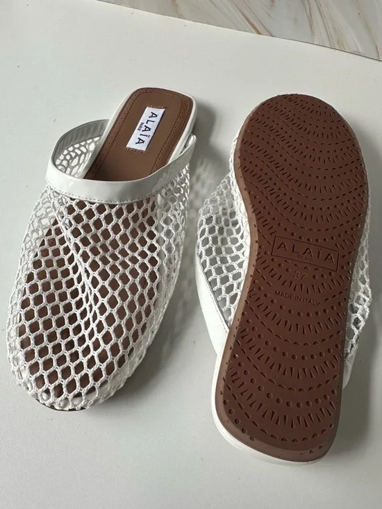 ALAÏA White Fishnet Mesh Slides | Iconic Net Mules Made in Italy Size 37 - Picture 5 of 11